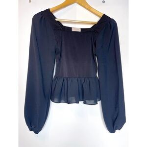 Y2K Whimsigoth Witchy Black Long Puff Sleeve Peasant Top XS